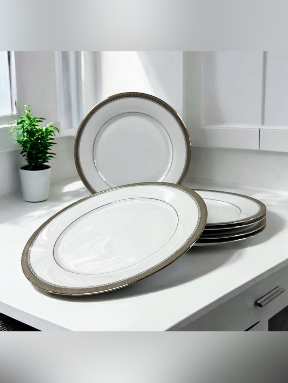 Noritake Manor Platinum 4297 Set of 6 Dinner Plates 10.5” Fine China